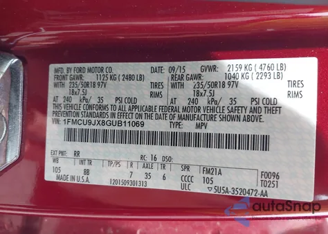 2016 Ford Escape Titanium from USA, damaged, VIN 1FMCU9JX8GUB11069